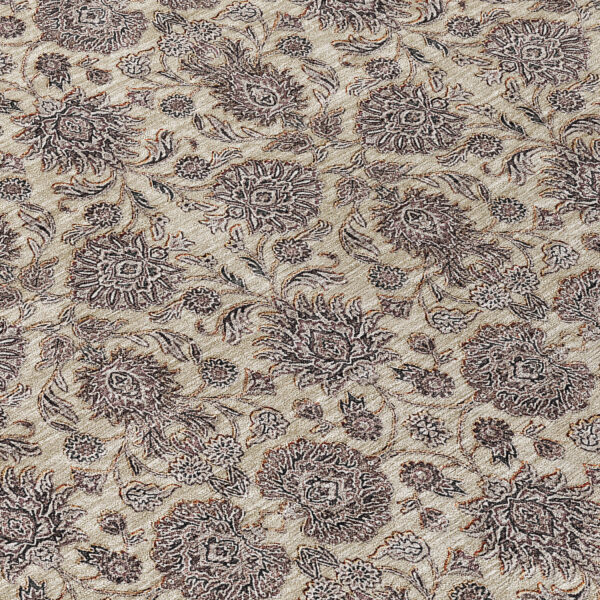8' Ivory Taupe And Beige Round Floral Washable Indoor Outdoor Area Rug