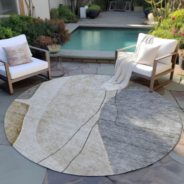8' Taupe Beige And Gray Round Abstract Washable Indoor Outdoor Area Rug