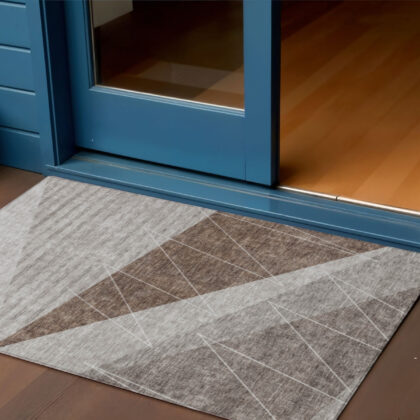 3' X 5' Gray Silver And Taupe Geometric Washable Indoor Outdoor Area Rug