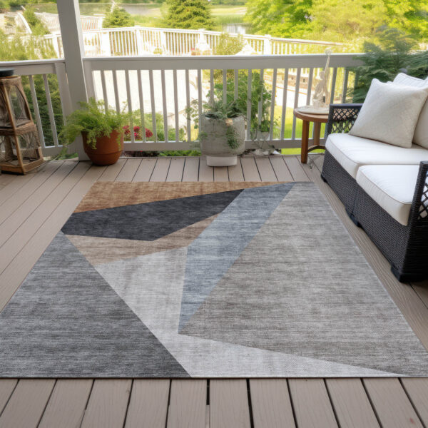 3' X 5' Taupe Beige And Gray Abstract Washable Indoor Outdoor Area Rug