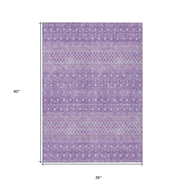 3' X 5' Lavender And Purple Tribal Washable Indoor Outdoor Area Rug