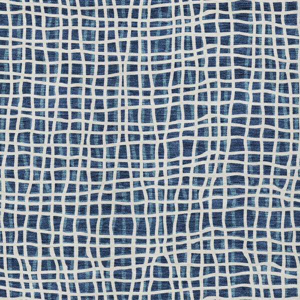 8' X 10' Navy Blue And Ivory Striped Washable Indoor Outdoor Area Rug