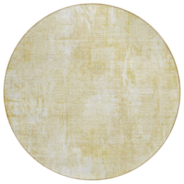 8' Beige Tan And Ivory Round Abstract Washable Indoor Outdoor Area Rug