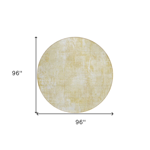 8' Beige Tan And Ivory Round Abstract Washable Indoor Outdoor Area Rug