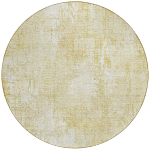8' Beige Tan And Ivory Round Abstract Washable Indoor Outdoor Area Rug