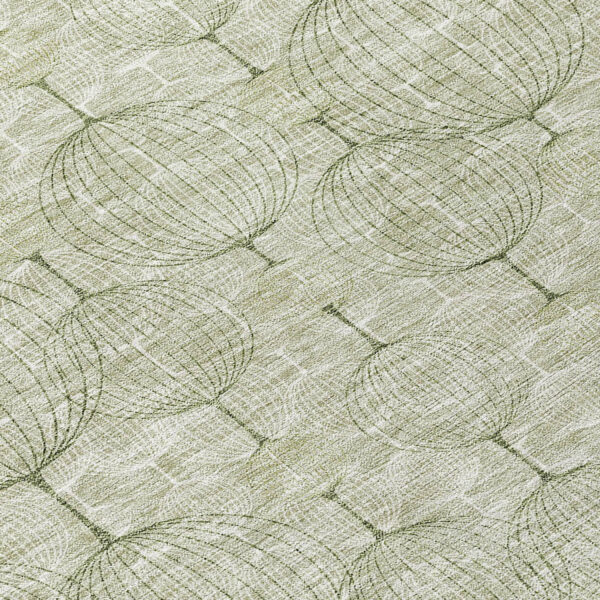 8' Artichoke Green And Ivory Round Geometric Washable Indoor Outdoor Area Rug