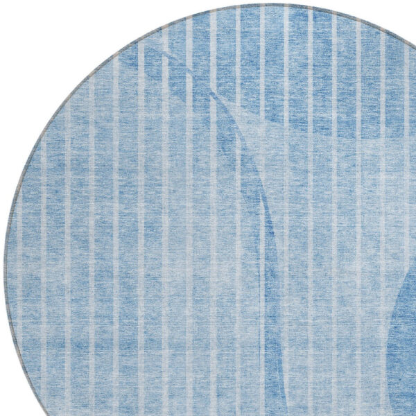 8' Denim Blue And Sky Blue Round Striped Washable Indoor Outdoor Area Rug