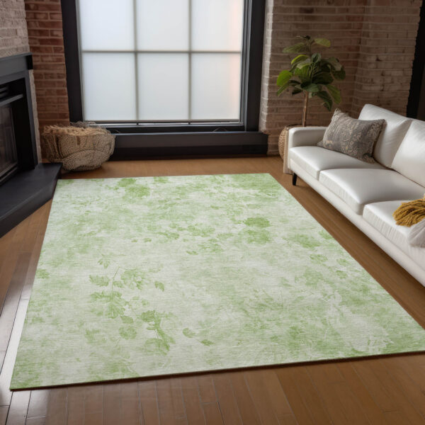 9' X 12' Green And Ivory Floral Washable Indoor Outdoor Area Rug