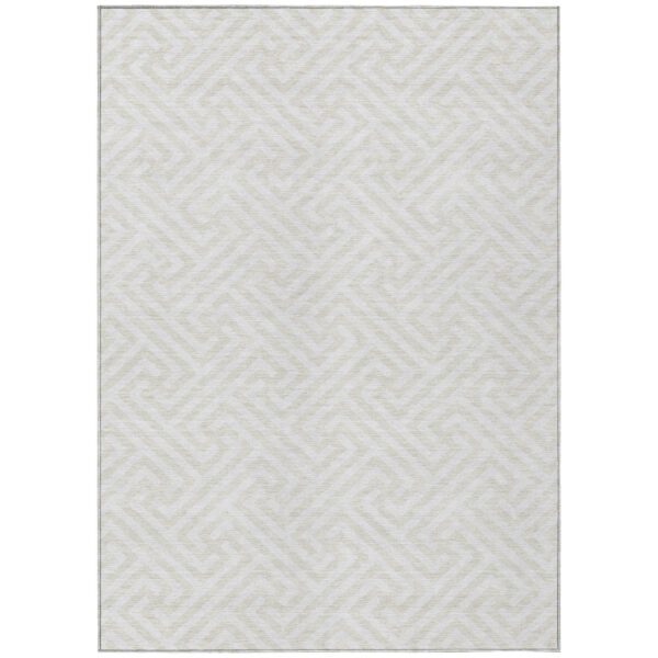 3' X 5' Ivory And Beige Geometric Washable Indoor Outdoor Area Rug