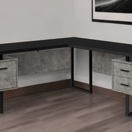 71" Black L Shape Computer Desk With Three Drawers