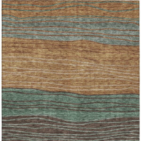 10' X 14' Terra Cotta Copper And Beige Striped Washable Indoor Outdoor Area Rug