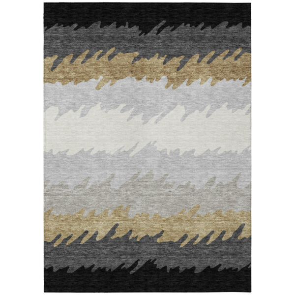 5' X 8' Black Charcoal And Silver Striped Washable Indoor Outdoor Area Rug