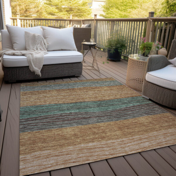 10' X 14' Terra Cotta Copper And Beige Striped Washable Indoor Outdoor Area Rug