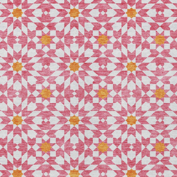 10' X 14' Pink Ivory And Orange Floral Medallion Washable Indoor Outdoor Area Rug