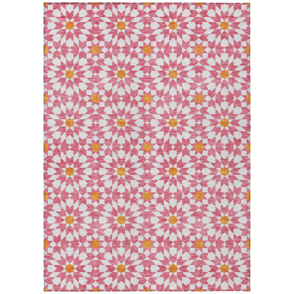 10' X 14' Pink Ivory And Orange Floral Medallion Washable Indoor Outdoor Area Rug