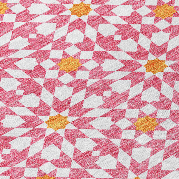 10' X 14' Pink Ivory And Orange Floral Medallion Washable Indoor Outdoor Area Rug