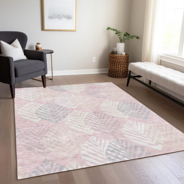 8' X 10' Pink Ivory And Beige Floral Washable Indoor Outdoor Area Rug