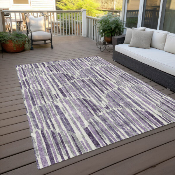 9' X 12' Purple Ivory And Lavender Abstract Washable Indoor Outdoor Area Rug