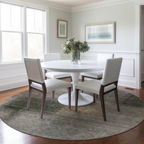 8' Taupe Gray And Beige Round Abstract Washable Indoor Outdoor Area Rug