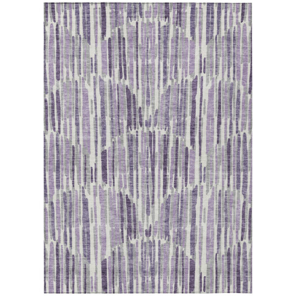 9' X 12' Purple Ivory And Lavender Abstract Washable Indoor Outdoor Area Rug