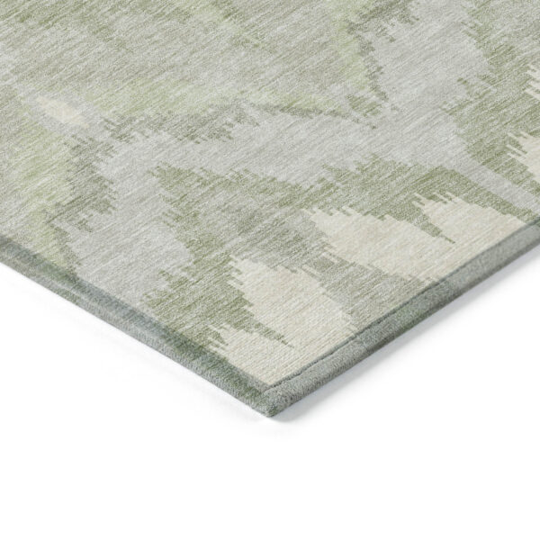 8' Artichoke Green And Beige Round Ikat Washable Indoor Outdoor Area Rug