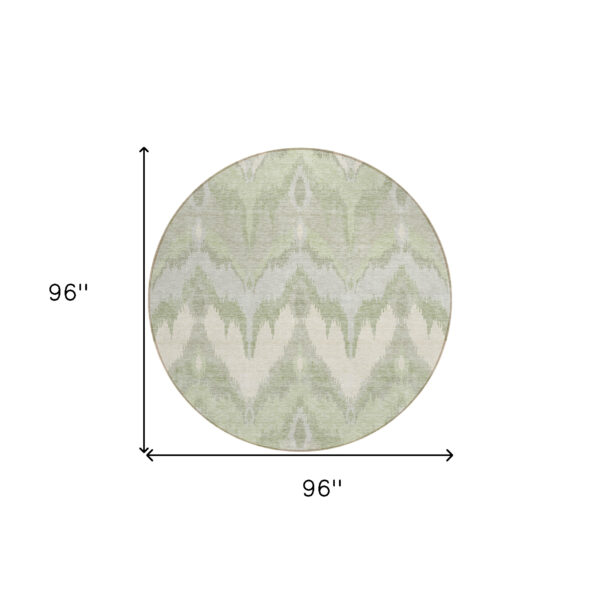 8' Artichoke Green And Beige Round Ikat Washable Indoor Outdoor Area Rug