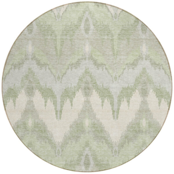 8' Artichoke Green And Beige Round Ikat Washable Indoor Outdoor Area Rug