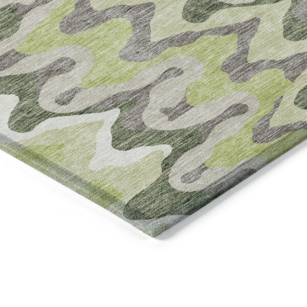 10' X 14' Artichoke Green Green And Ivory Abstract Washable Indoor Outdoor Area Rug
