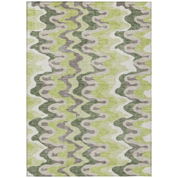 8' X 10' Artichoke Green Green And Ivory Abstract Washable Indoor Outdoor Area Rug