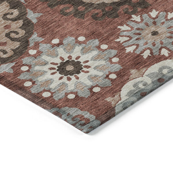 8' Orange Taupe And Gray Round Floral Medallion Washable Indoor Outdoor Area Rug