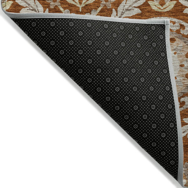 3' X 5' Orange Taupe And Gold Floral Washable Indoor Outdoor Area Rug