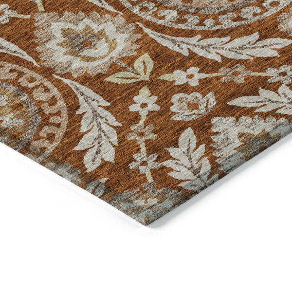 3' X 5' Orange Taupe And Gold Floral Washable Indoor Outdoor Area Rug