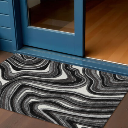 3' X 5' Black Gray And White Abstract Washable Indoor Outdoor Area Rug