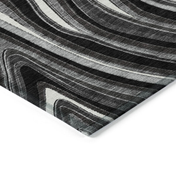 3' X 5' Black Gray And White Abstract Washable Indoor Outdoor Area Rug