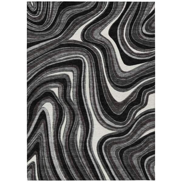 3' X 5' Black Gray And White Abstract Washable Indoor Outdoor Area Rug