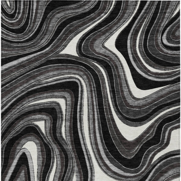 3' X 5' Black Gray And White Abstract Washable Indoor Outdoor Area Rug