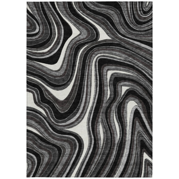 3' X 5' Black Gray And White Abstract Washable Indoor Outdoor Area Rug