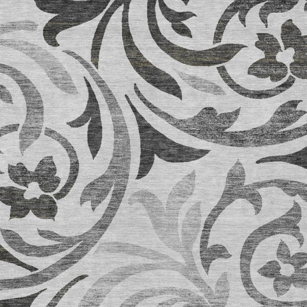 10' X 14' Gray Charcoal And Silver Floral Washable Indoor Outdoor Area Rug