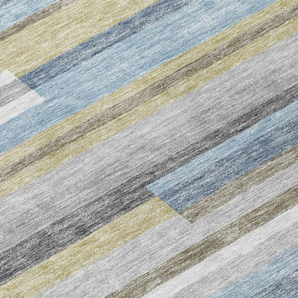 10' X 14' Gray Denim Blue And Sky Blue Striped Washable Indoor Outdoor Area Rug