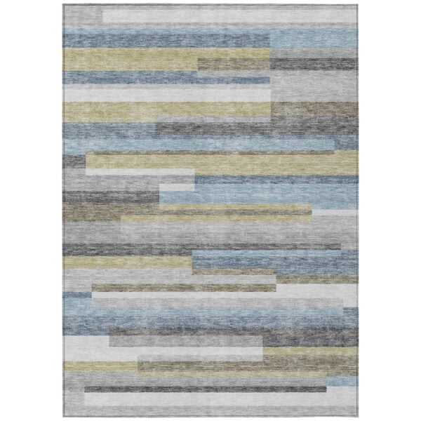 10' X 14' Gray Denim Blue And Sky Blue Striped Washable Indoor Outdoor Area Rug