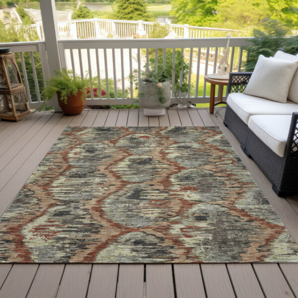 5' X 8' Copper Gray And Charcoal Abstract Washable Indoor Outdoor Area Rug