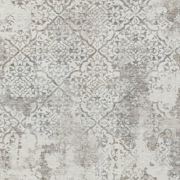 5' X 8' Ivory Beige And Taupe Floral Washable Indoor Outdoor Area Rug