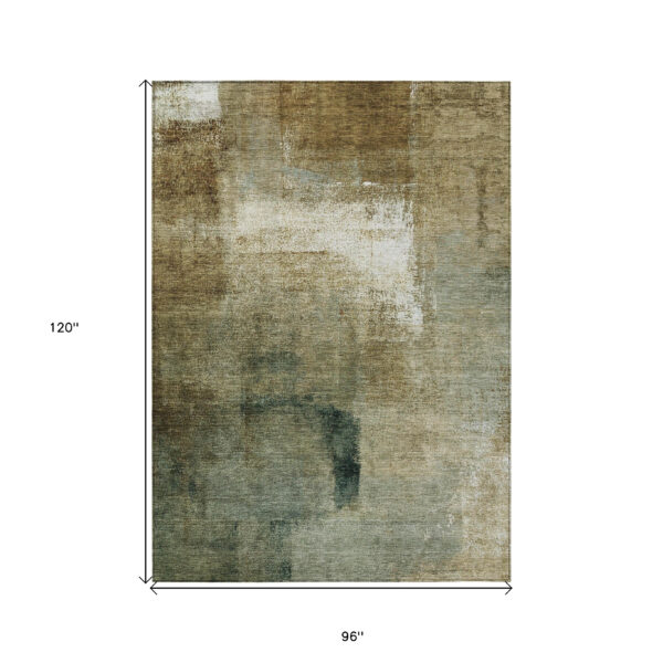 8' X 10' Brown Beige And Ivory Abstract Washable Indoor Outdoor Area Rug