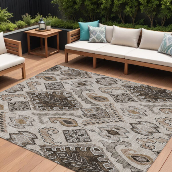 8' X 10' Brown And Beige Moroccan Washable Indoor Outdoor Area Rug