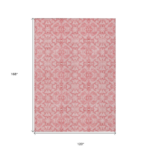 10' X 14' Pink And Blush Medallion Washable Indoor Outdoor Area Rug