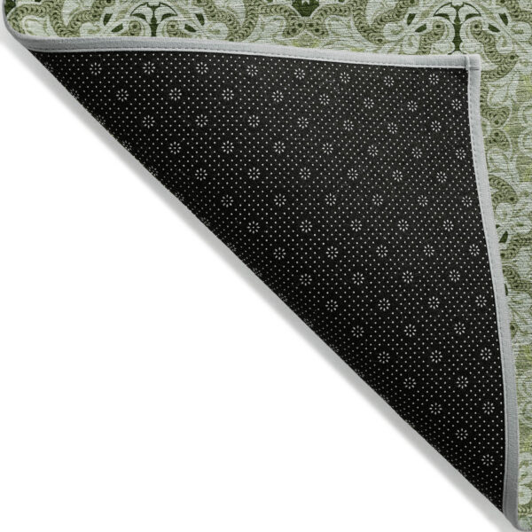 5' X 8' Artichoke Green And Fern Green Medallion Washable Indoor Outdoor Area Rug