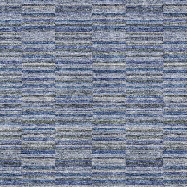 5' X 8' Navy Blue And Denim Blue Striped Washable Indoor Outdoor Area Rug