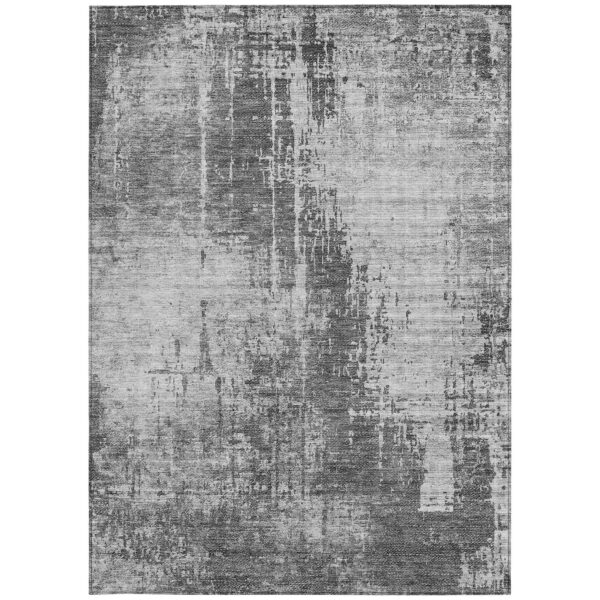 8' X 10' Gray Charcoal And Silver Abstract Washable Indoor Outdoor Area Rug