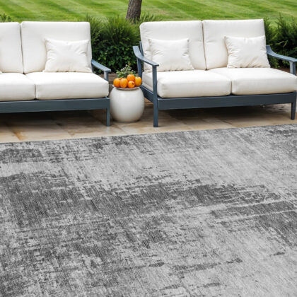 8' X 10' Gray Charcoal And Silver Abstract Washable Indoor Outdoor Area Rug