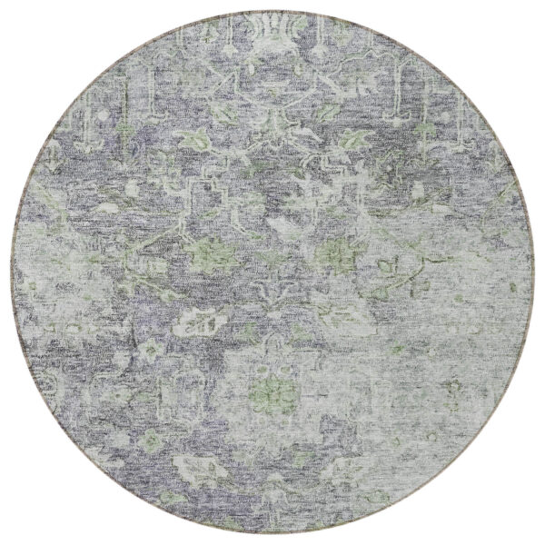 8' Plum Purple And Olive Green Round Oriental Washable Indoor Outdoor Area Rug